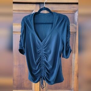 Women's Gathered Short Sleeve Black Top Size M